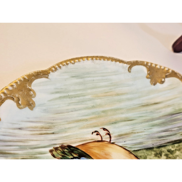 A K LIMOGES FRANCE Hand Painted Porcelain Mallard Bird Plate Gold Trim Signed - Picture 5 of 8